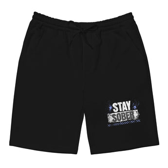 Stay Sober Distressed | Fleece Shorts (Printed) - Black / S | Sobervation