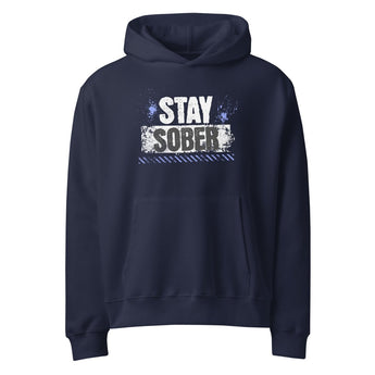 Stay Sober Distressed Oversized Heavyweight Hoodie - Navy / S | Sobervation