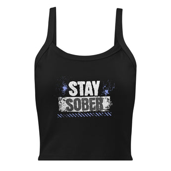 Stay Sober Distressed Women’s Micro-Rib Tank Top - Solid Black Blend / XS | Sobervation