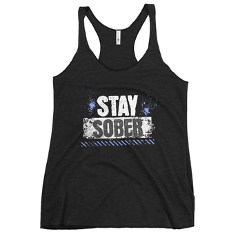 Stay Sober Distressed Women’s Racerback Tank - Vintage Black / XS | Sobervation