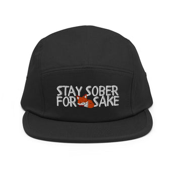 Stay Sober For Fox Sake | Embroidered 5 Panel Cap - Black | Sobervation