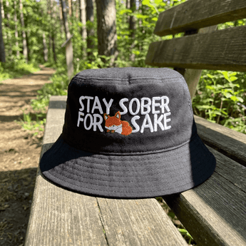Stay Sober For Fox Sake | Embroidered Bucket Hat - Black Bucket Hat - Sobervation