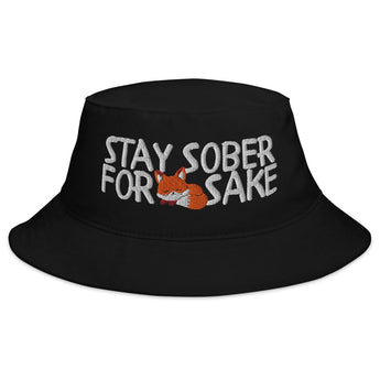 Stay Sober For Fox Sake | Embroidered Bucket Hat - Black | Sobervation