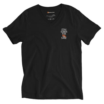 Stay Sober For Fox Sake | Embroidered V-Neck Tee - Black / S | Sobervation