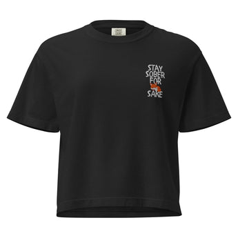 Stay Sober For Fox Sake | Embroidered Women's Boxy Tee - Black / S | Sobervation