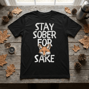 Stay Sober For Fox Sake Essential Tee | Funny Recovery T-Shirt | Sobervation - Black Graphic Print T Shirt - Sobervation