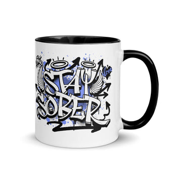 Stay Sober Graffiti Color Inside Mug – Recovery Coffee Mug - Black | Sobervation