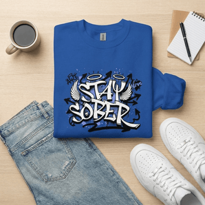 Stay Sober - Graffiti Print Crewneck Sweatshirt | Recovery Streetwear - Royal / S | Sobervation