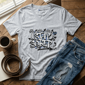 Stay Sober Graffiti V - Neck Tee | Street Style Recovery Apparel | Sobervation - Athletic Heather V - Neck Tee - Sobervation