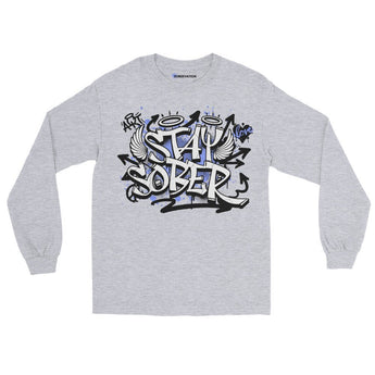 Stay Sober Long Sleeve Tee – Blue Resolve Graffiti - Sport Grey / S | Sobervation