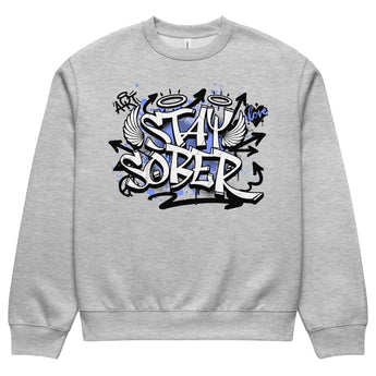 Stay Sober Oversized Heavyweight Sweatshirt – Full-Front Graffiti Print - Athletic Heather / S | Sobervation
