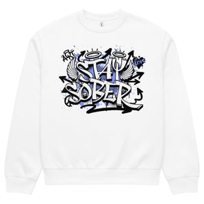 Stay Sober Oversized Heavyweight Sweatshirt – Full-Front Graffiti Print - White / S | Sobervation