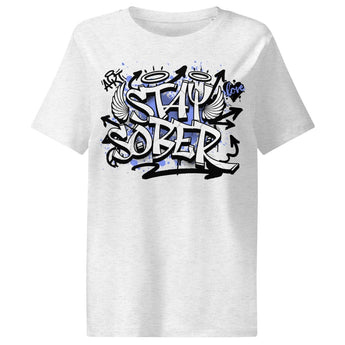 STAY SOBER – Women’s Organic Ribbed Neck T-Shirt - Cool Heather Grey / S | Sobervation