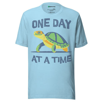 Steady Journey Turtle Tee - One Day at a Time Recovery Shirt - Ocean Blue / S | Sobervation