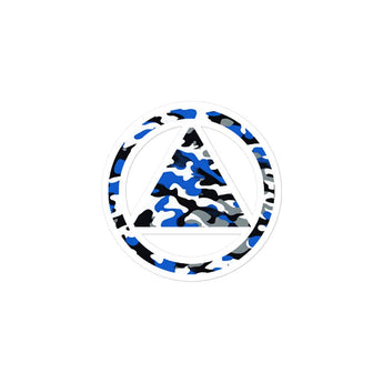 Blue Camo Sobriety Symbol Vinyl Sticker - Durable Waterproof Decal - 3″×3″ | Sobervation