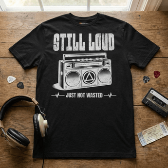 Still Loud, Just Not Wasted – Recovery Boombox Essential Tee - Black Graphic Print T Shirt - Sobervation