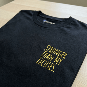 Stronger Than My Excuses Embroidered Essential Tee – Accountability Recovery Apparel - Black Embroidered T Shirt - Sobervation