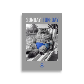 Sunday Fun Day - Poolside Coffee Cat Poster - Poster - Sobervation