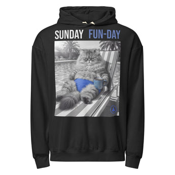 Sunday Fun Day - Poolside Coffee Cat Unisex garment-dyed lightweight hoodie - Black / S | Sobervation