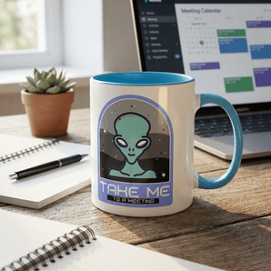 Take Me to a Meeting Alien Mug – Recovery Humor Coffee Mug - Blue Mug - Sobervation