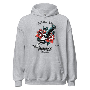 Tattoos Not Booze Rose Dagger Hoodie – Ink Over Alcohol Recovery Apparel - Sport Grey / S | Sobervation