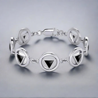 Peter Stone AA Symbol Bracelet - Sterling Silver Recovery Jewelry TBG689 - Synthetic Black Onyx / 7" | Sobervation