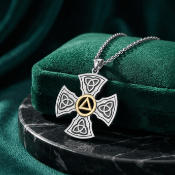 Templar Cross Sterling Silver & 14K Gold Accent Recovery Pendant with AA or NA Symbol & Adjustable Chain - AA Symbol Necklace - Sobervation