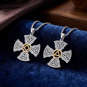Templar Cross Sterling Silver & 14K Gold Accent Recovery Pendant with AA or NA Symbol & Adjustable Chain - NA Symbol Necklace - Sobervation