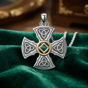 Templar Cross Sterling Silver & 14K Gold Accent Recovery Pendant with AA or NA Symbol & Adjustable Chain - NA Symbol Necklace - Sobervation