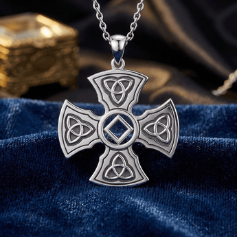 Templar Cross Sterling Silver Recovery Pendant with AA or NA Symbol & Adjustable Chain - NA Symbol Necklace - Sobervation