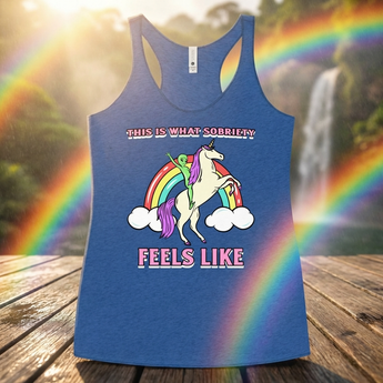 This Is What Sobriety Feels Like Racerback Tank - Alien Unicorn Design - Vintage Royal / XS | Sobervation