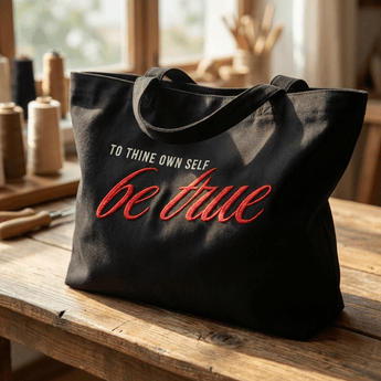 To Thine Own Self Be True Embroidered Eco Tote | Organic Cotton | Sobervation - Large Embroidered Tote Bag - Sobervation