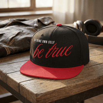 To Thine Own Self Be True | Embroidered Snapback Hat - Red / Black / Black Classic Snapback - Sobervation