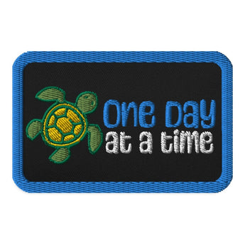 One Day at a Time Turtle Embroidered Patch - Iron-On Sew-On Pin - Default Title | Sobervation