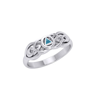 AA Symbol Thin Band Sterling Silver Ring - Delicate Recovery Ring - Synthetic Turquoise / 6 | Sobervation