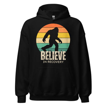 Unisex Hoodie – Believe in Recovery with Bigfoot - Black / S | Sobervation