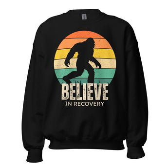 Unisex Sweatshirt – Believe in Recovery Bigfoot Graphic - Black / S | Sobervation