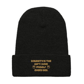 Waffle Beanie – Sobriety Is the Gift Embroidered - Black | Sobervation