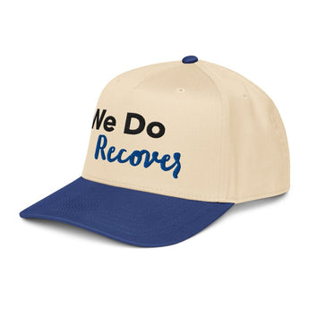 We Do Recover 5-Panel Mid-Profile Baseball Cap – Embroidered Recovery Hat - Royal/Natural | Sobervation