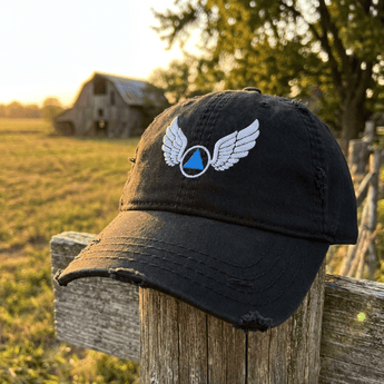 Wings of Recovery Distressed Dad Hat - Black Distressed Dad Hat - Sobervation