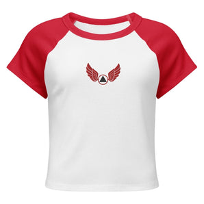 Wings of Recovery Embroidered Baby Tee | Women's Micro-Rib Raglan - White/Red / M | Sobervation