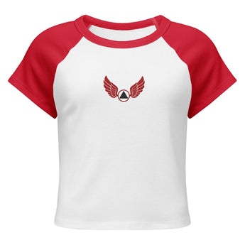 Wings of Recovery Embroidered Baby Tee | Women's Micro-Rib Raglan - White/Red / M | Sobervation