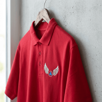 Wings of Recovery Embroidered Polo Shirt | Freedom & Sobriety Recovery Apparel | Sobervation - Red Embroidered Pique Polo Shirt - Sobervation