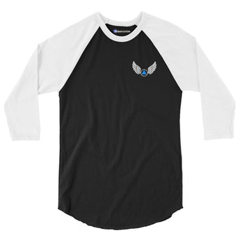 Wings of Recovery Embroidered Raglan Shirt | Unisex 3/4 Sleeve - Black/White / M | Sobervation