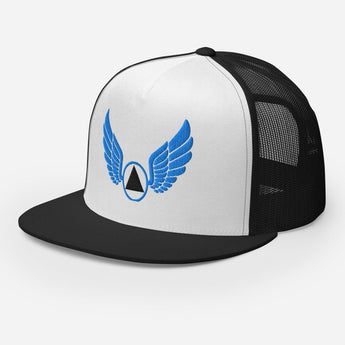 Wings of Recovery Embroidered Trucker Cap – AA Symbol Headwear - Black/ White/ Black | Sobervation