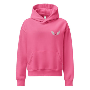 Wings of Recovery Embroidered Women's Relaxed Hoodie – Premium AS Colour - Charity Pink / XS | Sobervation