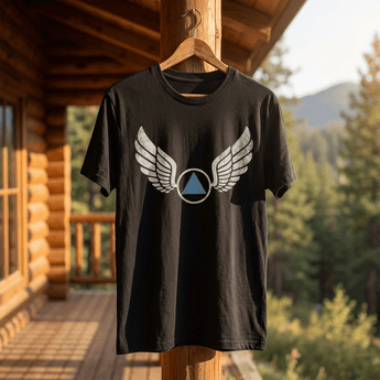 Wings of Recovery Essential Tee – AA Symbol Recovery Apparel - Black Graphic Print T Shirt - Sobervation