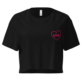 SOBER in a Heart – Embroidered Women’s Crop Top - Black / XS | Sobervation
