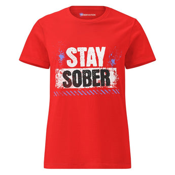 Women’s Essential Tee – Stay Sober Distressed Print - Red / S | Sobervation