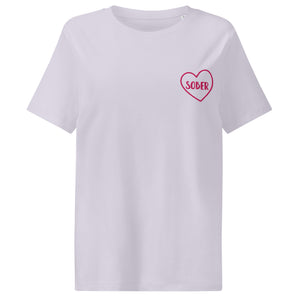 SOBER in a Heart – Embroidered Organic Ribbed Neck Tee (Women’s) - Lavender / S | Sobervation